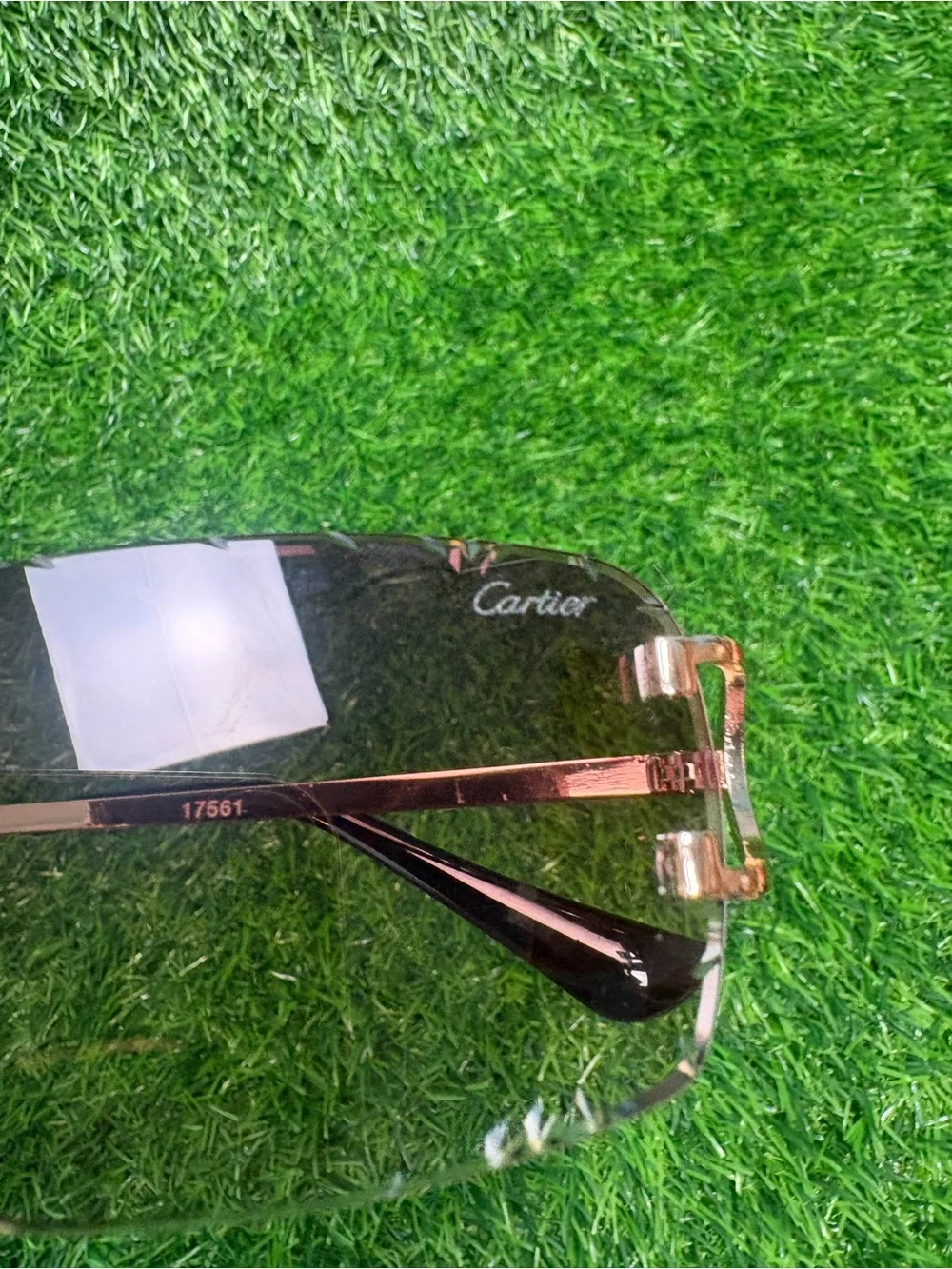 Cartier Mens Rimless Brown AndGold Gradient Rectangle Sunglasses Diamond Cut - Picture 4 of 7